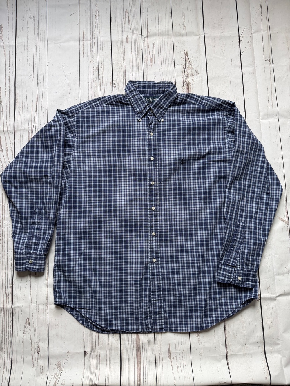 Vnt Ralph Lauren Navy and White Plaid Button-Down Shirt